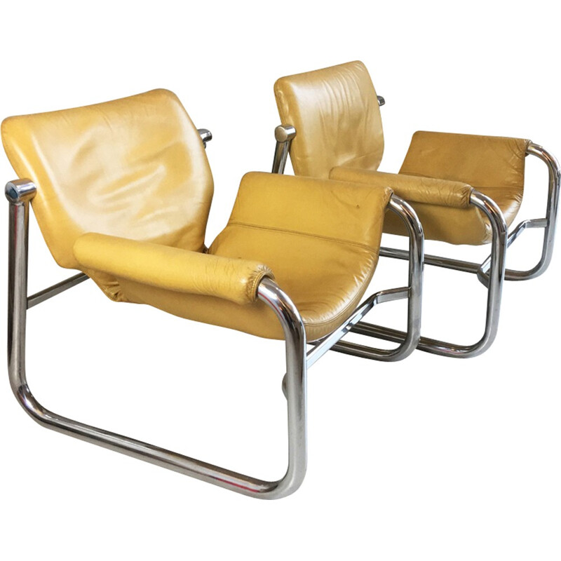 Pair of leather "Alpha" armchairs by Maurice Burke for Arkana - 1960s
