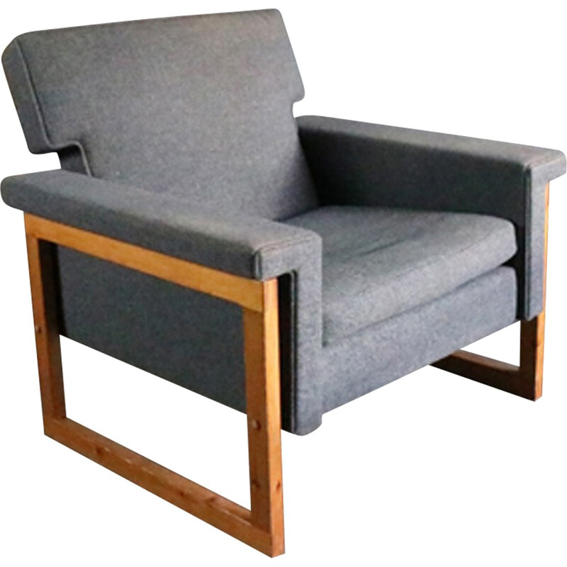 Danish grey wool armchair with beech frame - 1970s