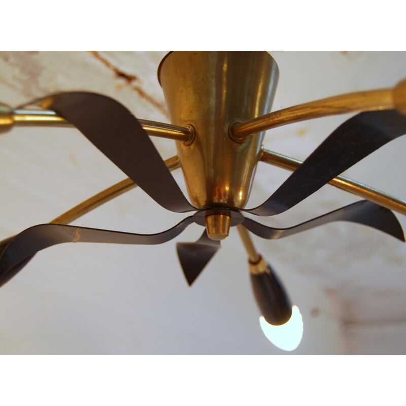 Lampe araignée en métal et laiton - 1950