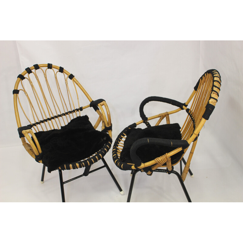 Paire de fauteuils vintage en rotin - 1980