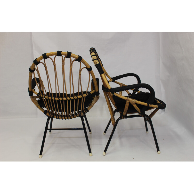 Pair of vintage french rattan armchairs - 1980s