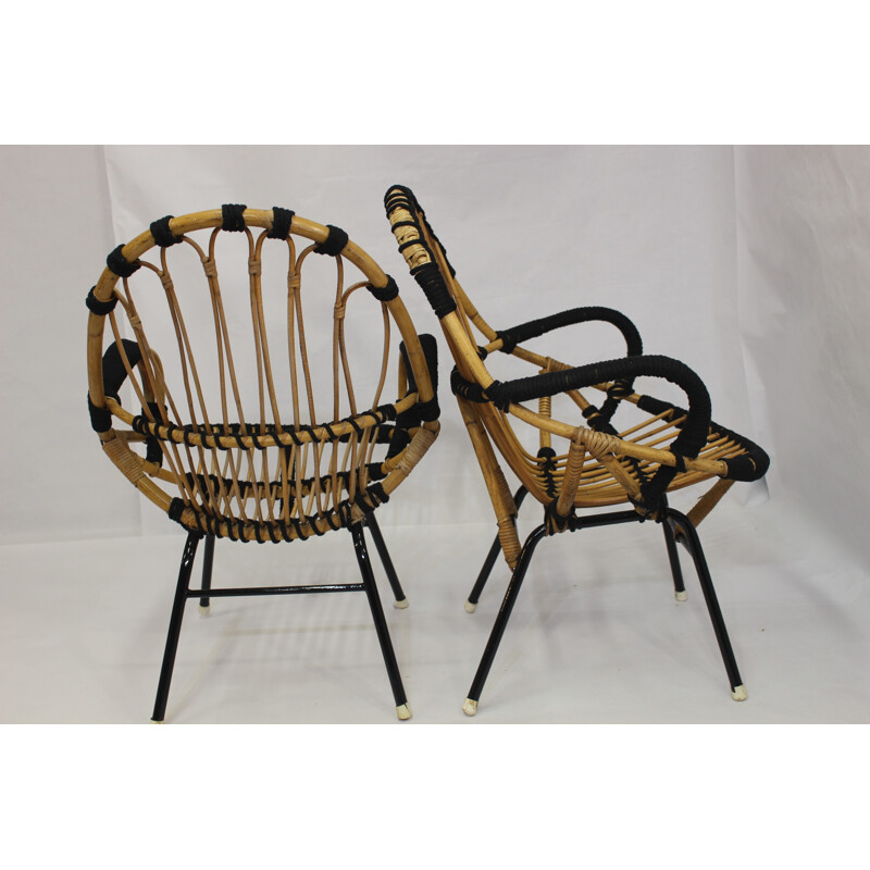 Paire de fauteuils vintage en rotin - 1980