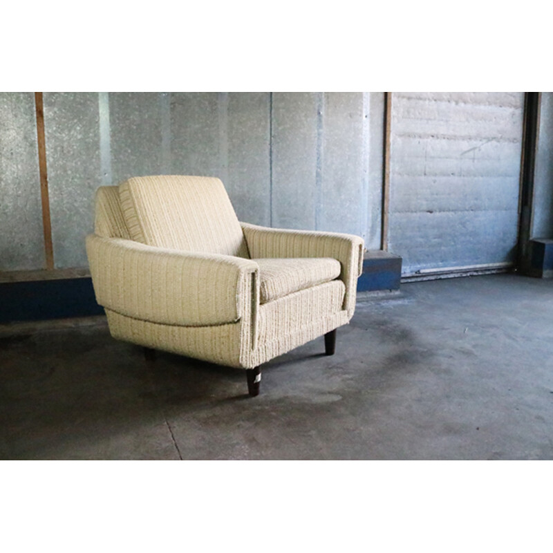 Fauteuil vintage danois beige en hêtre - 1970 