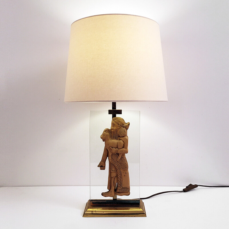 Assyrian Relief Style Table Lamp - 1970s