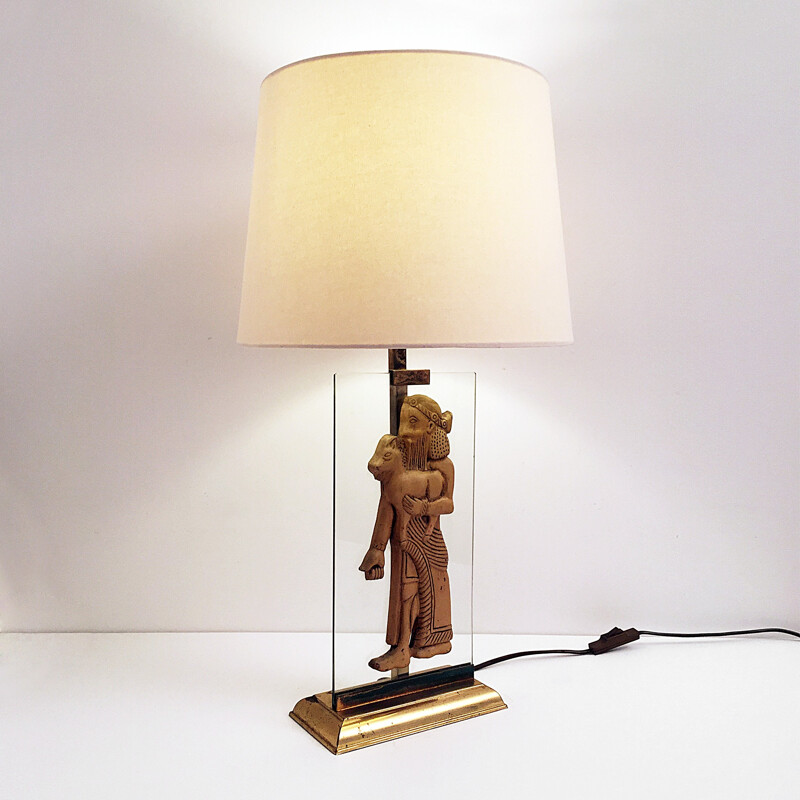Assyrian Relief Style Table Lamp - 1970s