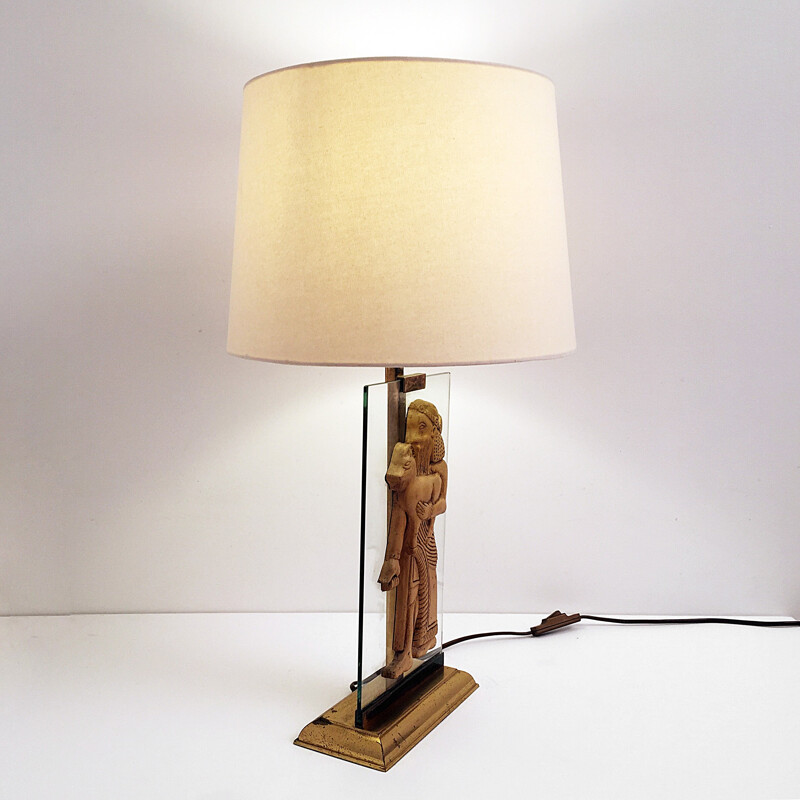 Assyrian Relief Style Table Lamp - 1970s