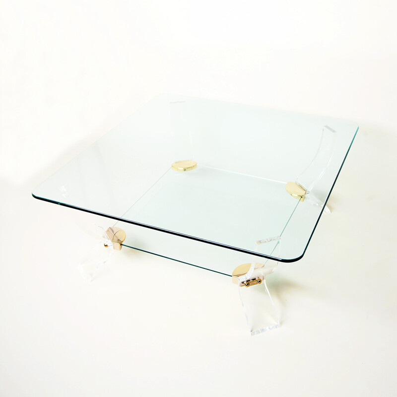 Square Glass and Lucite Coffee Table - 1970s