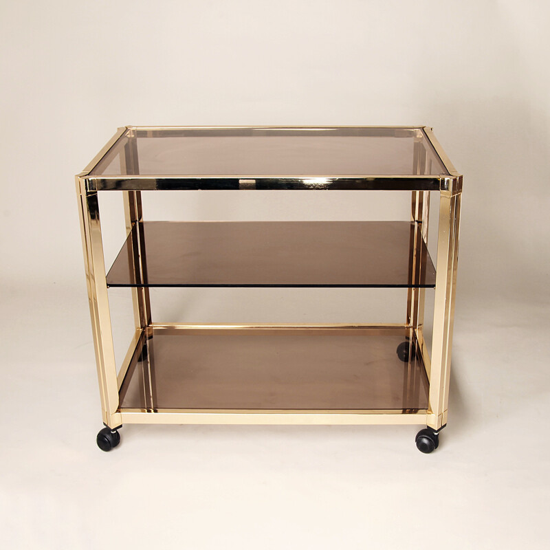 Three Tier Vintage French Brass Bar Cart - 1970s