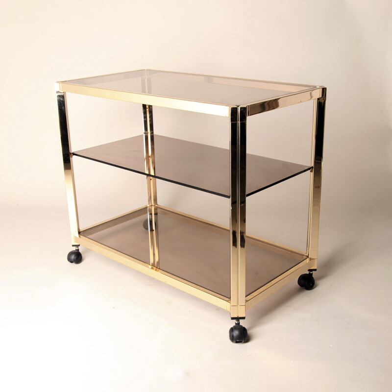 Three Tier Vintage French Brass Bar Cart - 1970s