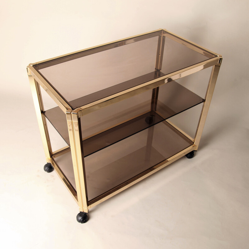 Three Tier Vintage French Brass Bar Cart - 1970s