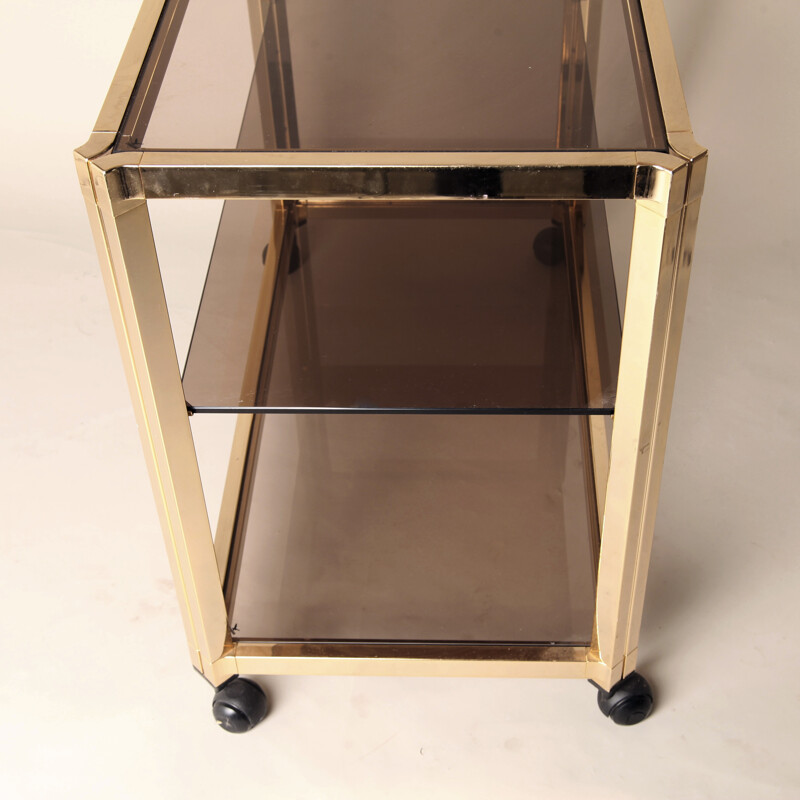 Three Tier Vintage French Brass Bar Cart - 1970s