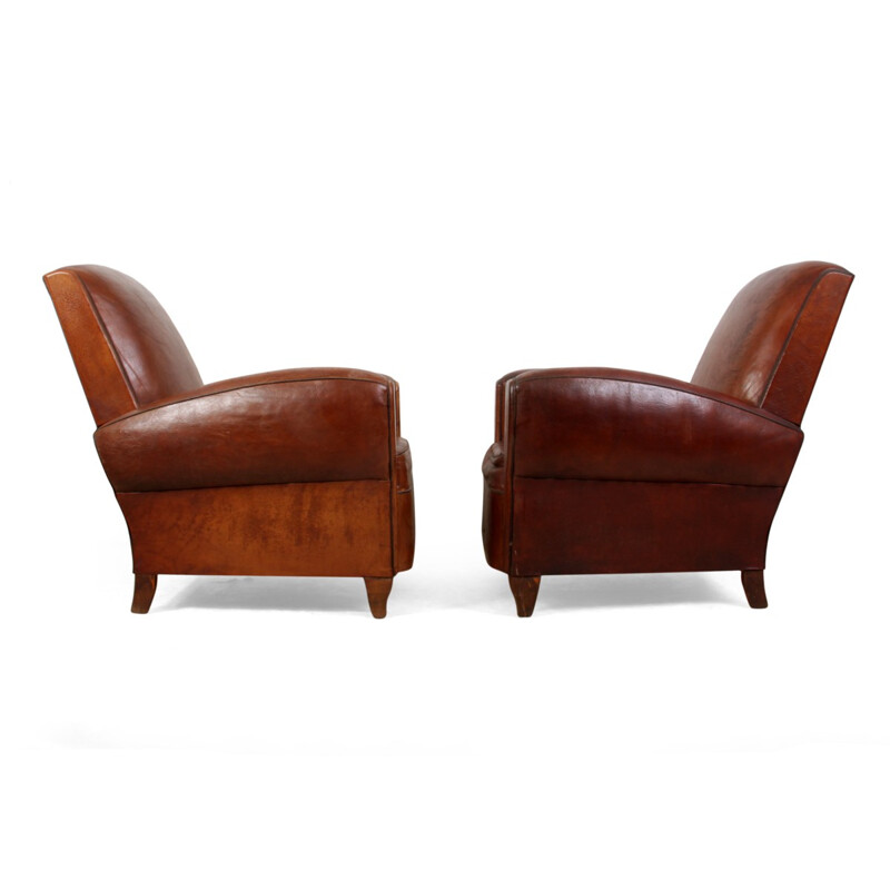 French Leather Club Chairs - 1940s