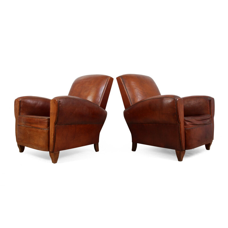 French Leather Club Chairs - 1940s