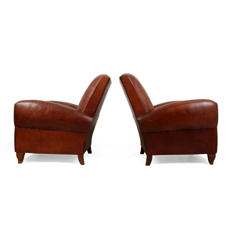 French Leather Club Chairs - 1940s