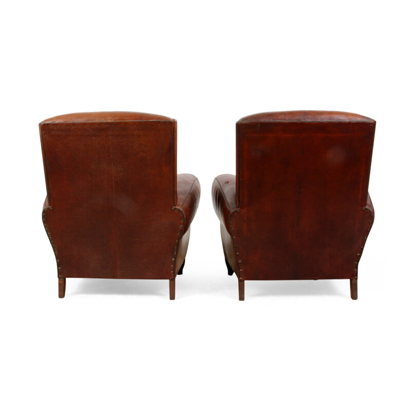 French Leather Club Chairs - 1940s
