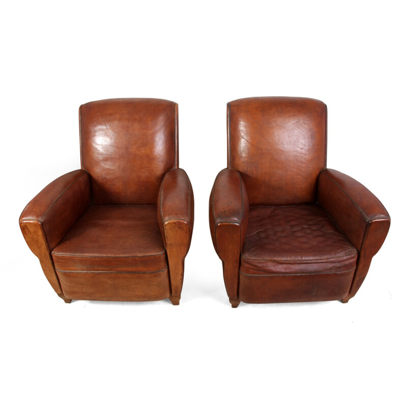 French Leather Club Chairs - 1940s