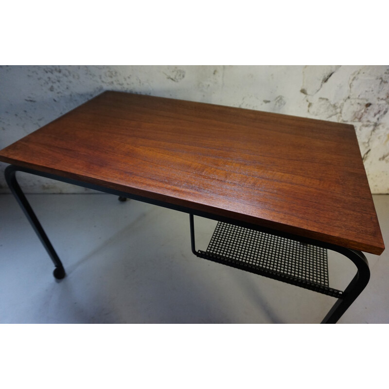 Dutch Teak Side Table Trolley with Magazine Rack - 1950s 