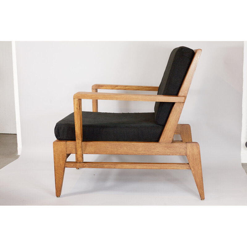 Large black armchair in Oak by René Gabriel - 1940s