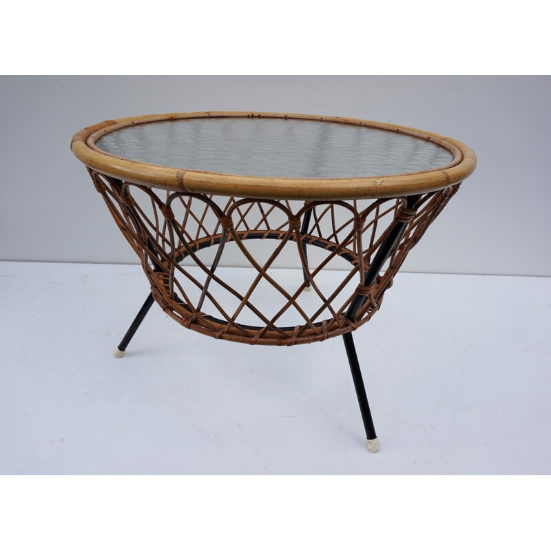 Vintage Wicker and Glass Coffee Table from Rohé Noordwolde - 1960s