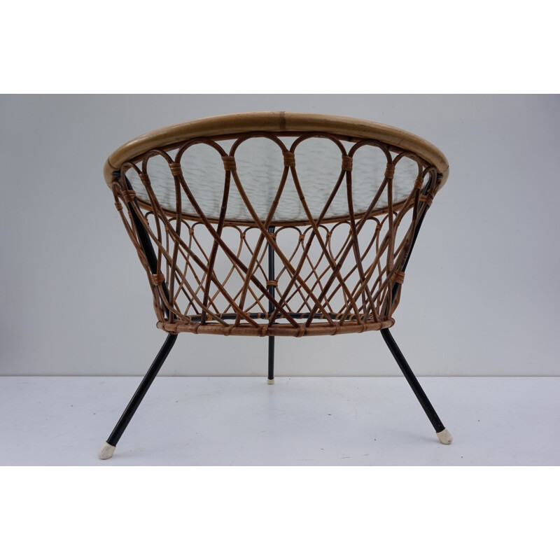 Vintage Wicker and Glass Coffee Table from Rohé Noordwolde - 1960s