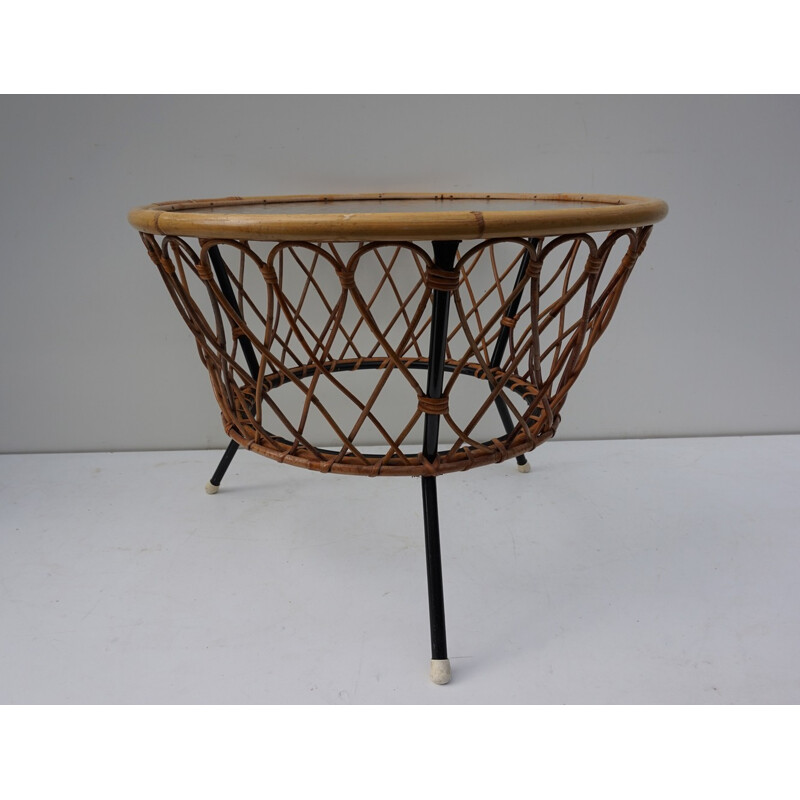 Vintage Wicker and Glass Coffee Table from Rohé Noordwolde - 1960s