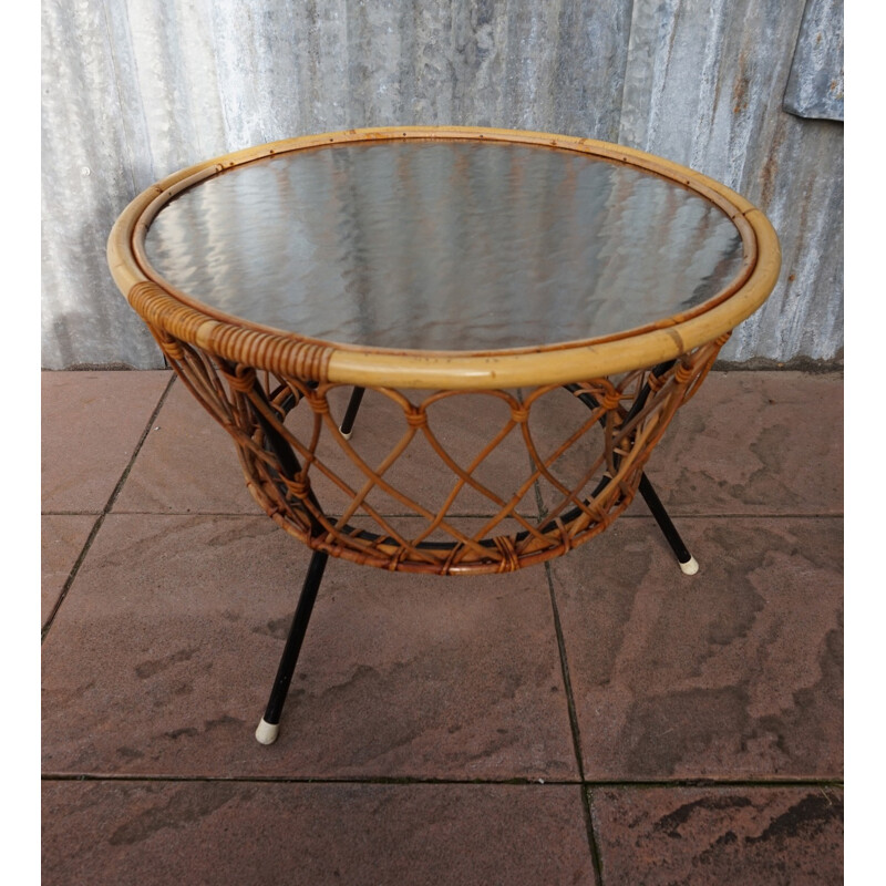 Vintage Wicker and Glass Coffee Table from Rohé Noordwolde - 1960s