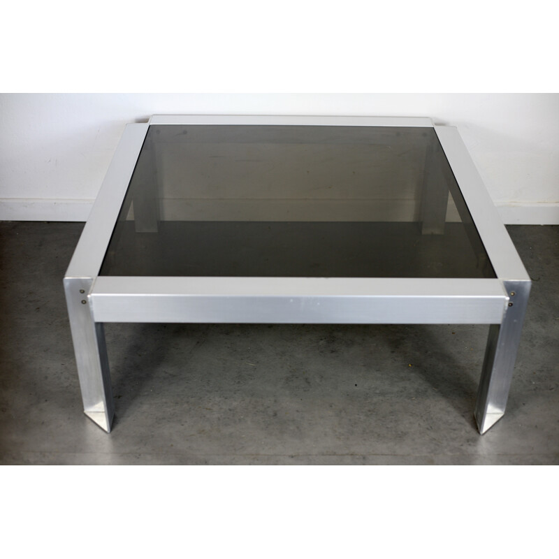 Vintage coffee table in brushed cast aluminum by Georges Frydman for E.F.A, 1960