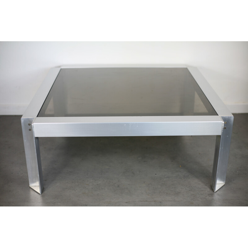 Vintage coffee table in brushed cast aluminum by Georges Frydman for E.F.A, 1960