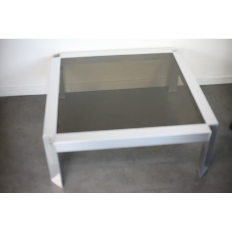 Vintage coffee table in brushed cast aluminum by Georges Frydman for E.F.A, 1960