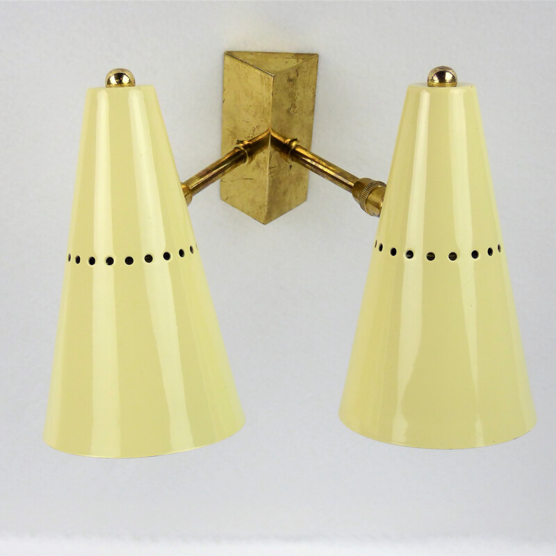 Stilnovo double wall lamp in lacquered metal beige - 1950s