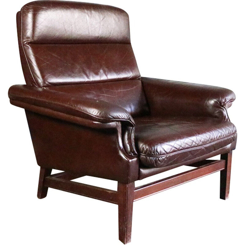 Vintage danish lounge chair with original leather upholstery