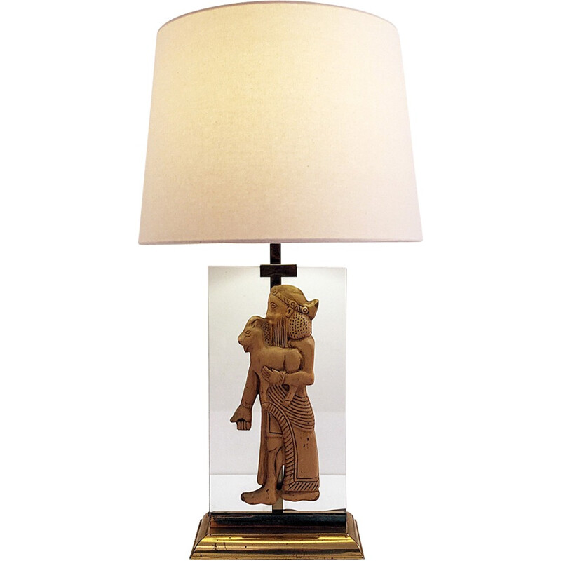 Assyrian Relief Style Table Lamp - 1970s