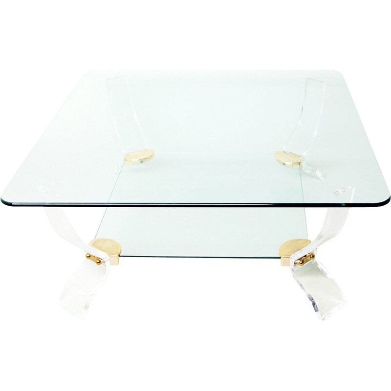 Square Glass and Lucite Coffee Table - 1970s