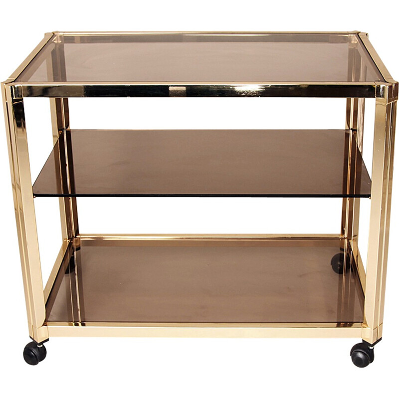 Three Tier Vintage French Brass Bar Cart - 1970s