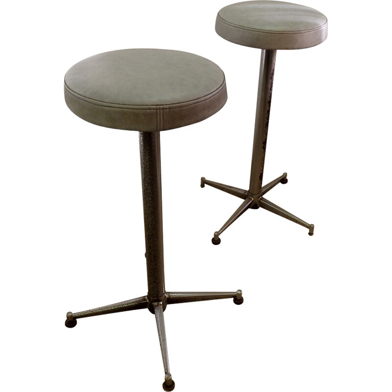 Pair of 2 french vintage industrial stool - 1960s