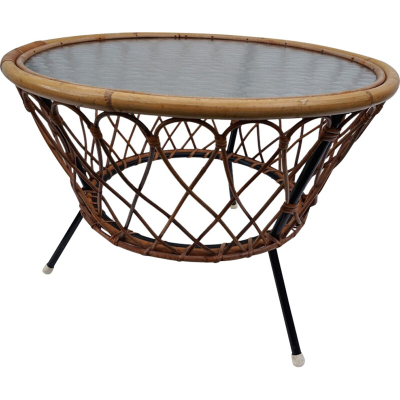 Vintage Wicker and Glass Coffee Table from Rohé Noordwolde - 1960s