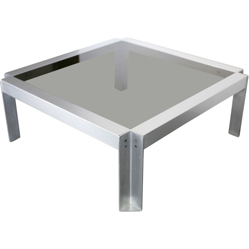Vintage coffee table in brushed cast aluminum by Georges Frydman for E.F.A, 1960