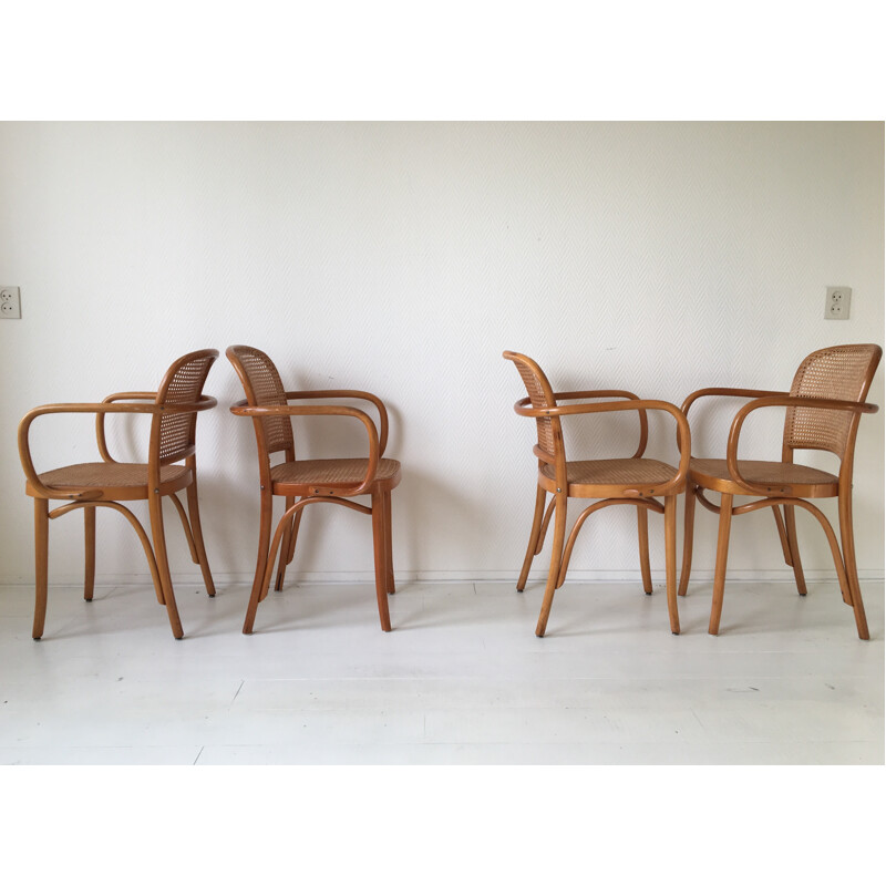 Set of 4 model 811 bentwood and cane chairs by Josef Hoffmann - 1960s