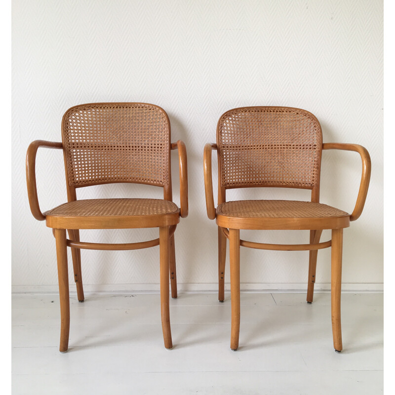 Set of 4 model 811 bentwood and cane chairs by Josef Hoffmann - 1960s