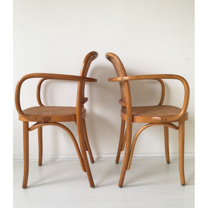 Lot de 4 chaises en bois cintré et canne 811 par Josef Hoffmann - 1960
