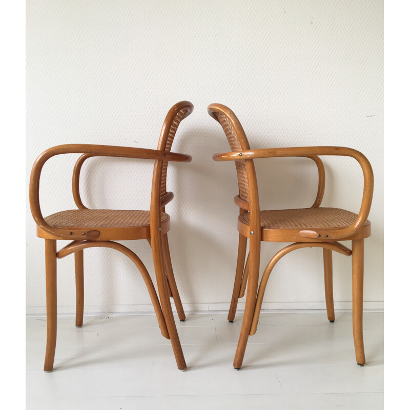 Set of 4 model 811 bentwood and cane chairs by Josef Hoffmann - 1960s