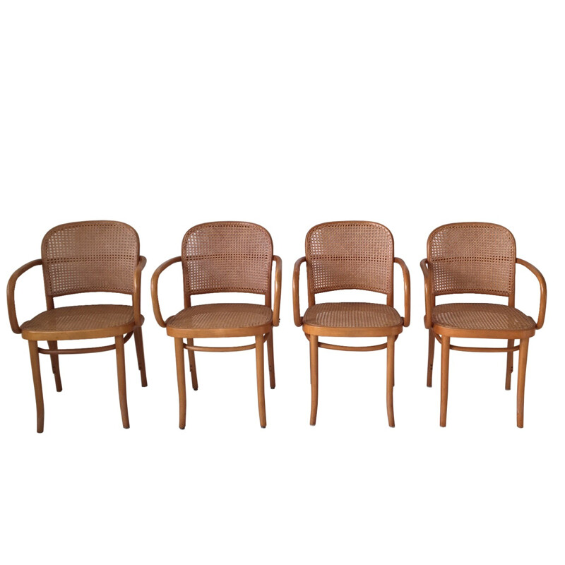 Set of 4 model 811 bentwood and cane chairs by Josef Hoffmann - 1960s