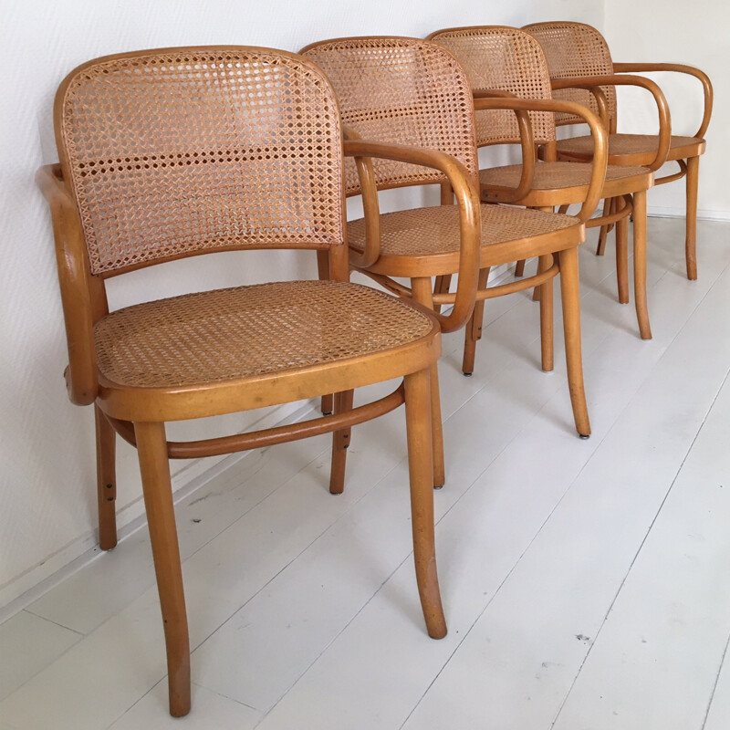 Set of 4 model 811 bentwood and cane chairs by Josef Hoffmann - 1960s