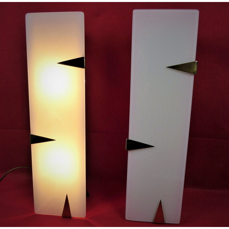 Pair of ARLUS wall lamps with opalin glass - 1950s
