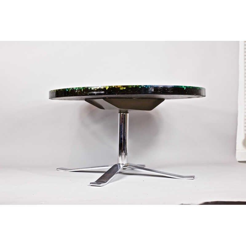 table basse ronde en résine à inclusions de verre de de Pierre Giraudon - 1960
