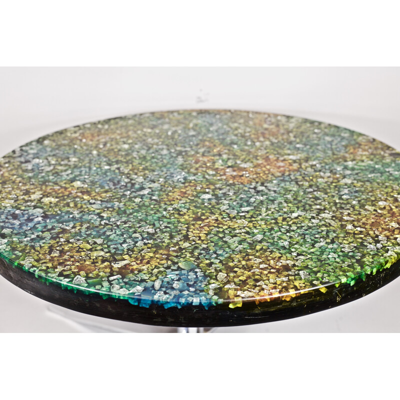 round coffee table Giraudon stone, resin with glass inclusions, 60s
