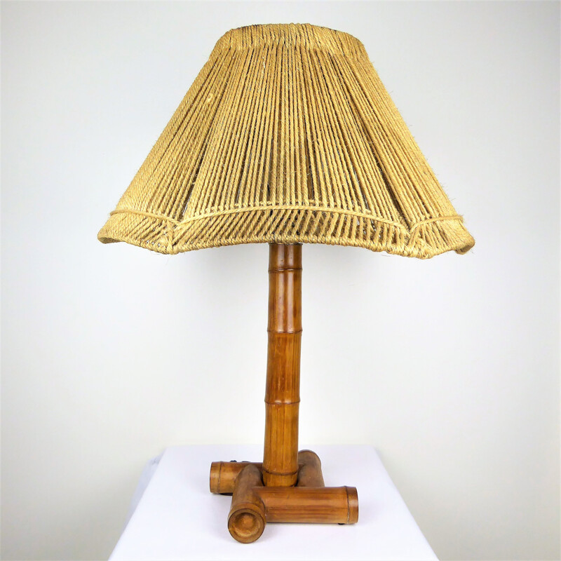 Bamboo lamp with rope shade - 1950s