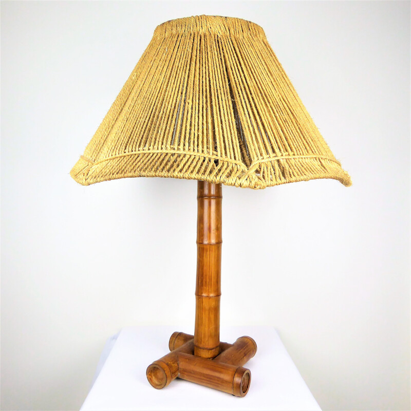 Bamboo lamp with rope shade - 1950s