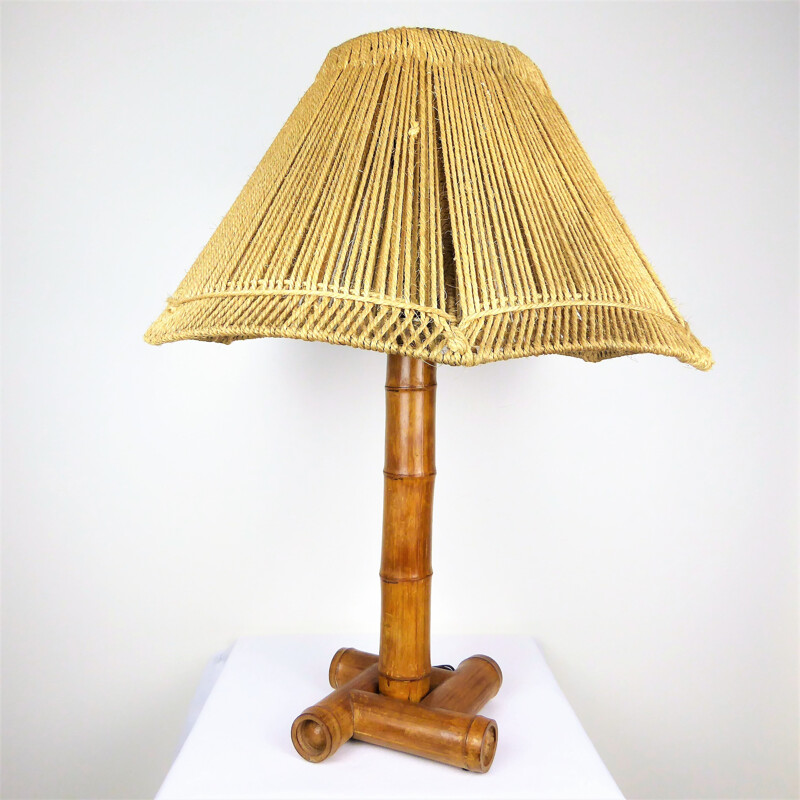 Lampe Bambou à abat-jour en corde - 1950 