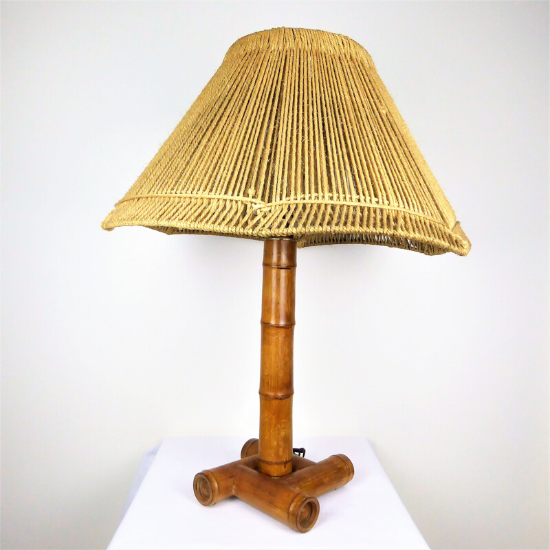 Lampe Bambou à abat-jour en corde - 1950 